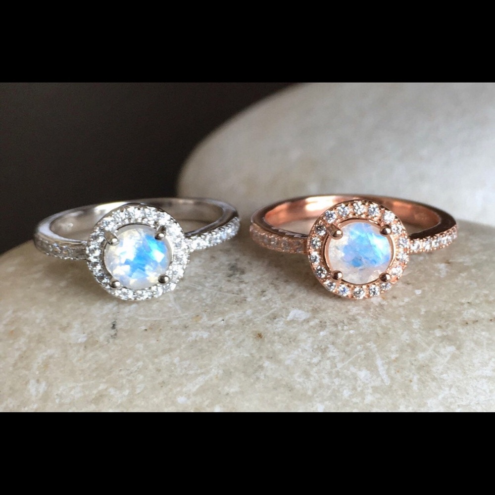 Rainbow moonstone 14K rose gold ring